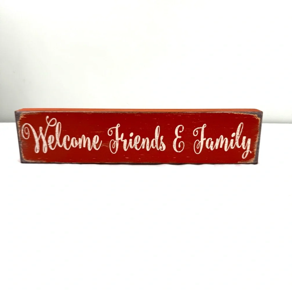 Welcome Friends & Family Wood Sign Tabletop Fall Decorative Decor